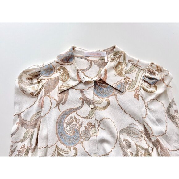 SEE BY CHLOE White Floral Paisley Print Crepe Puff Sleeve Blouse, Size 34/XXS - Picture 9 of 16